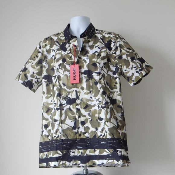 HUGO by Hugo Boss Green Black EBOR Button-down Straight Fit Shirt Men’s XL NWT - Picture 2 of 9